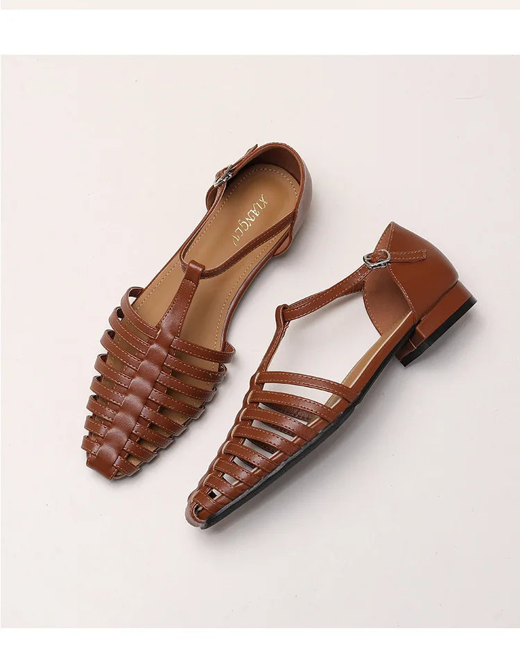 ZAROY Summer Cross Strap Flat Sandals Women Round Toe Ankle Buckle Hollow Casual Roman Sandalia Zapatos De Mujer сандали