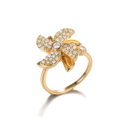 Four Clover Flower Ring Metal With 18K Gold Plating Fidget Anti Stress