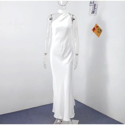 Party Dress Polyester Ankle Length Backless Halter Off Shoulder Sleeveless