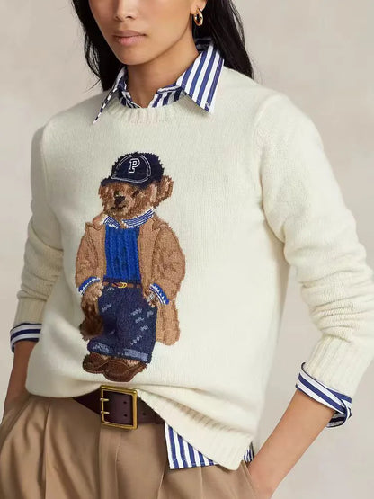 Pullover Sweater Bear Print Women Cashmere Cotton Knit