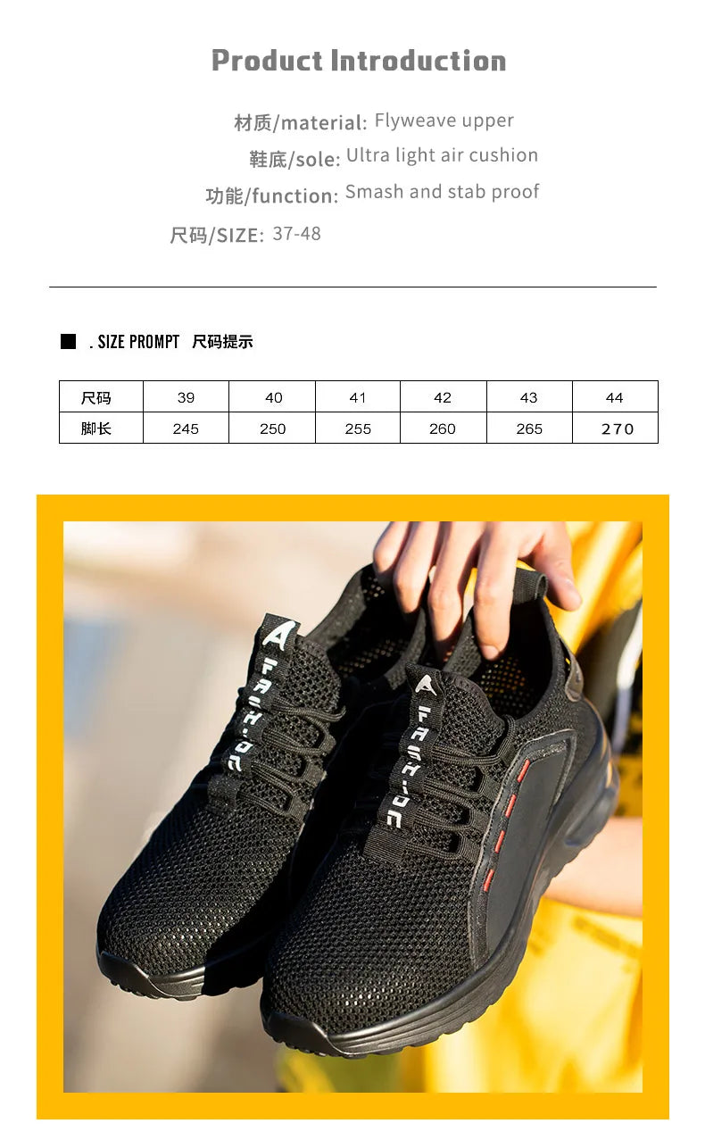 Safety Shoes Work Sneakers Steel Toe Men Women Anti Smash Puncture Proof Work Boots Indestructible Safety Shoes Light Breathable