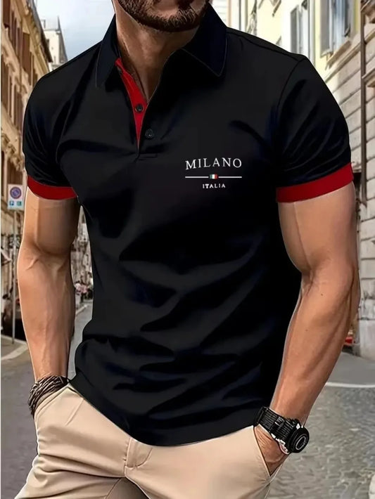 American style new men's summer Italian fashion letter print comfortable breathable polo shirt outdoor urban casual top