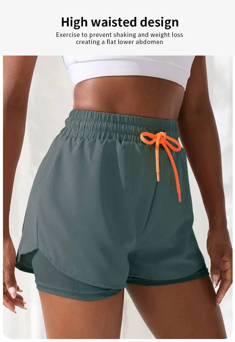 Women's High Rise Yoga Shorts With Elastic Proximity Control Running Shorts, Fake Two Pieces Pants