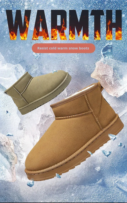 Men's Snow Boots Suede Leather Mid-Calf Slip-On 36-45