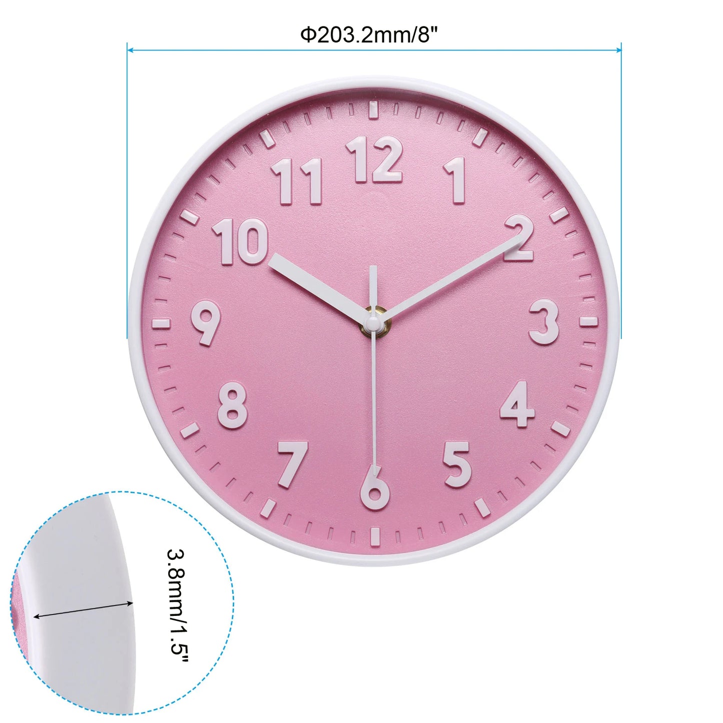 Pink 3D Quartz Wall Clock – Silent, Battery Powered, Home & Office