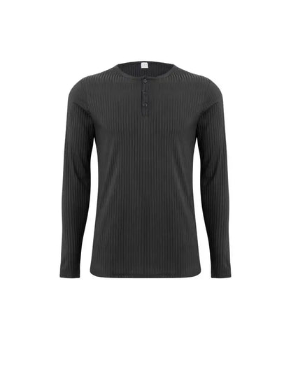 Men's Collarless Button-Front Knit Shirt Plus Size Long Sleeve Elastane