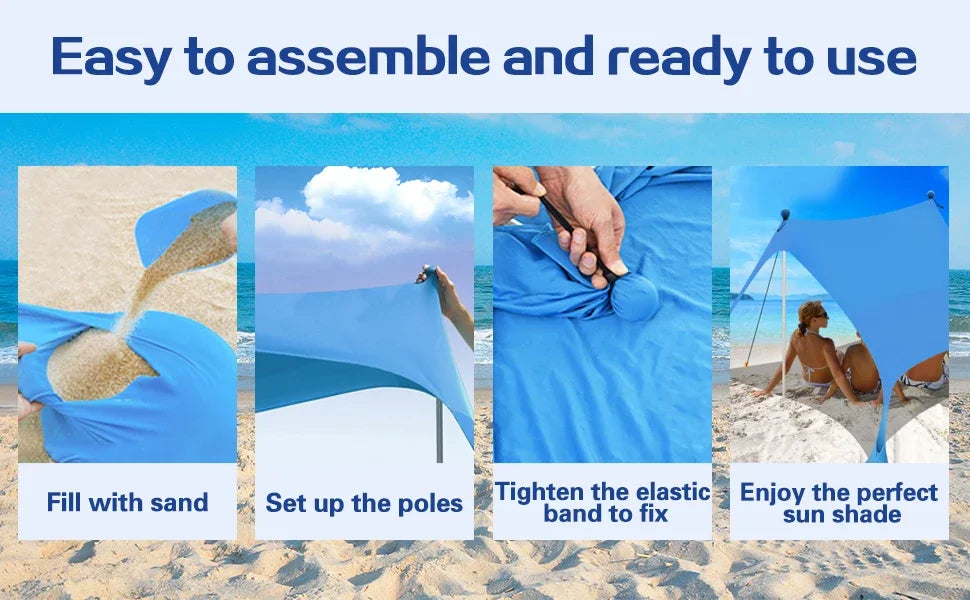 Camping Tent Outdoor Beach Awning UPF50+ Windproof All-in-One Beach Tent Portable Camping Picnic Outdoor Sun Protection Awning