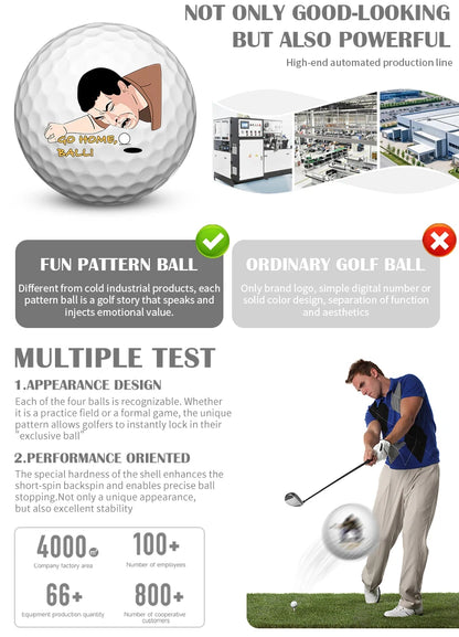 4 Pack Golf Balls Surlyn Two Piece With 4 Distinct Designs