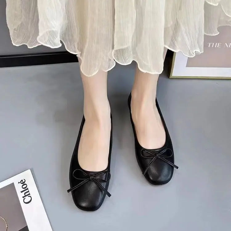 2025 Spring Summer New Arrival Evening Breeze Flats Gentle Bow-Knot  Design Commuter Versatile Single Shoes