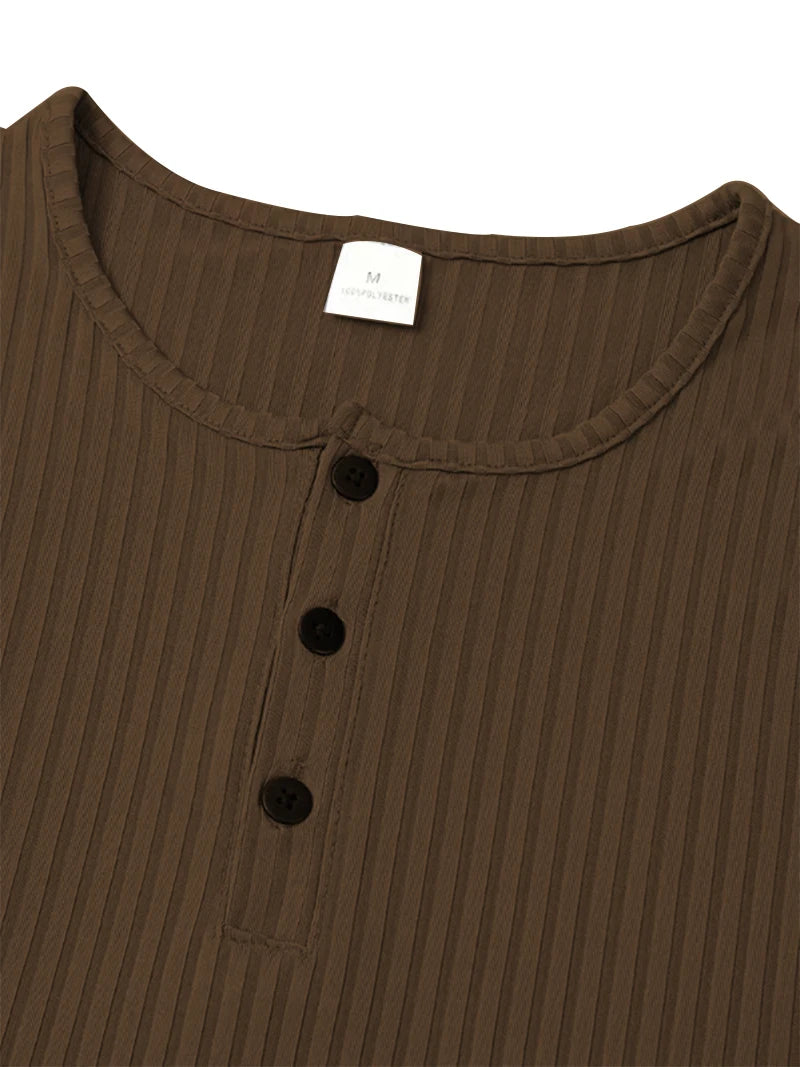 Autumn Men's Collarless Breasted Henry Shirt Top Fitness High Stretch Base Shirt Solid Color Plus Size Casual Long Sleeve