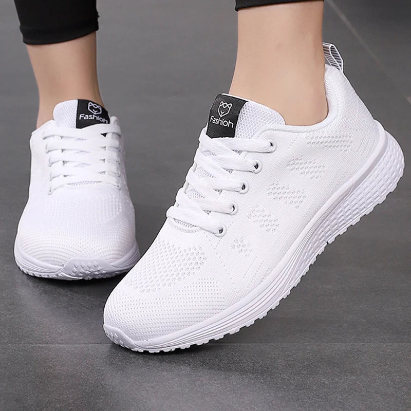 Women Casual Shoes Breathable Walking Mesh Lace Up Flat Shoes Sneakers Women Tenis Feminino Pink Black White