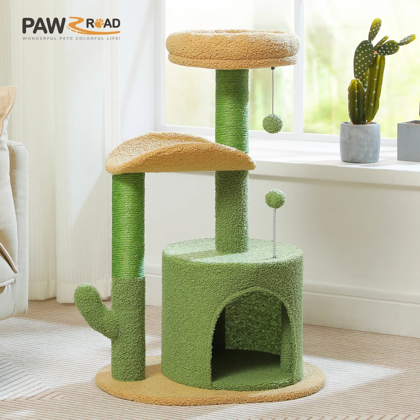 Flower Cat Tree with Natural Sisal Scratching Post, Cozy Cat Condo, Top Perch, Small Cat Tower for Small Indoor Cats, Pet Toys