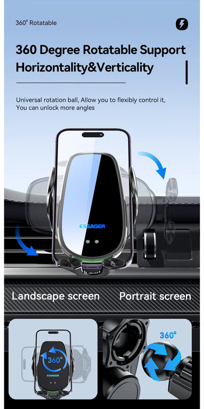 Wireless Car Phone Holder With 15W Fast Charging Air Vent Mount