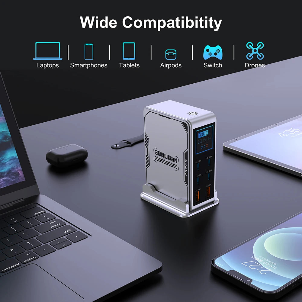 Ubigbuy 300W GaN Charger PPS PD 100W USB Type C 6-Port Digital Display Desktop Fast Charging Station for MacBook iPhone Samsung