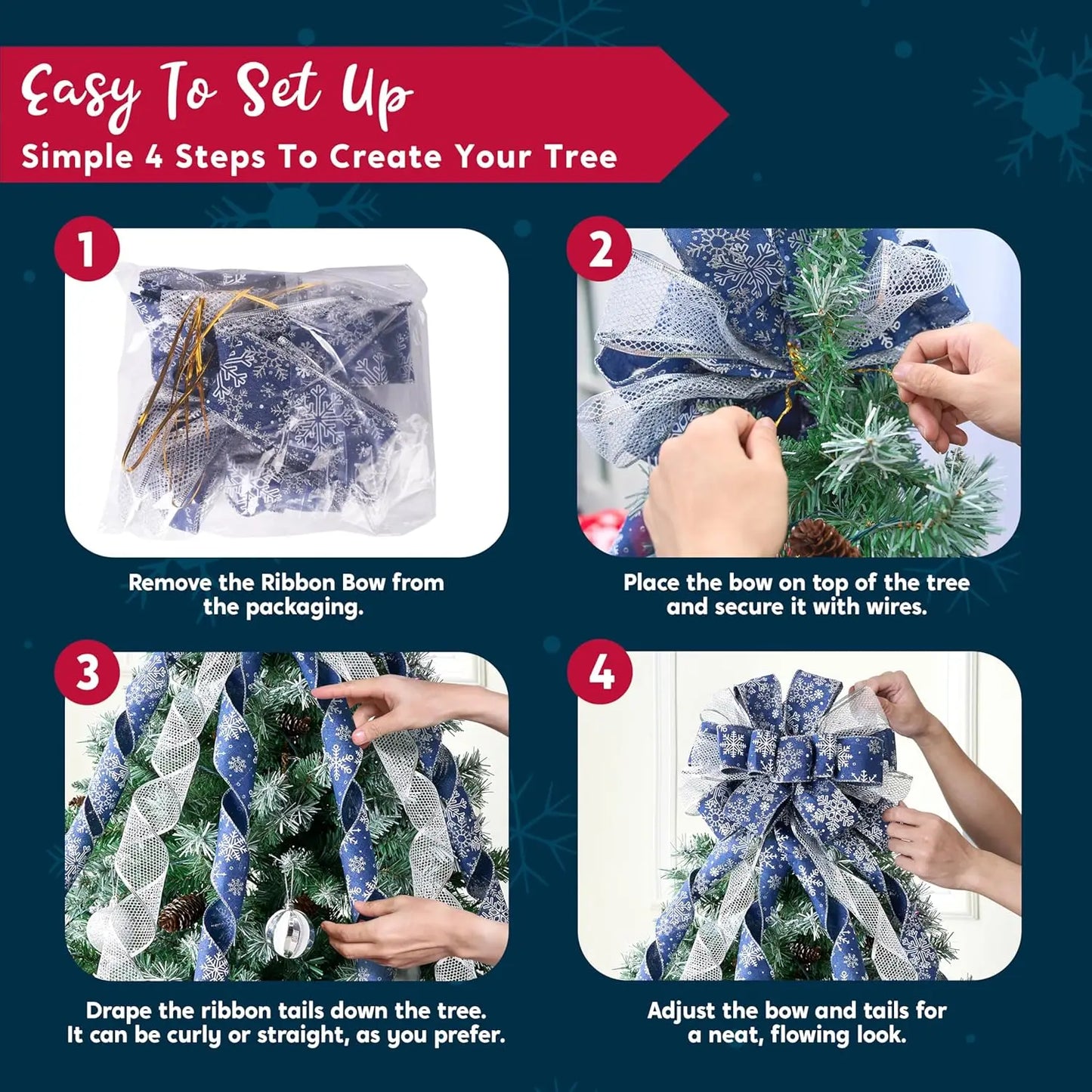 Glitter Snowflake Tree Topper Bow – Holiday Ribbon Decor