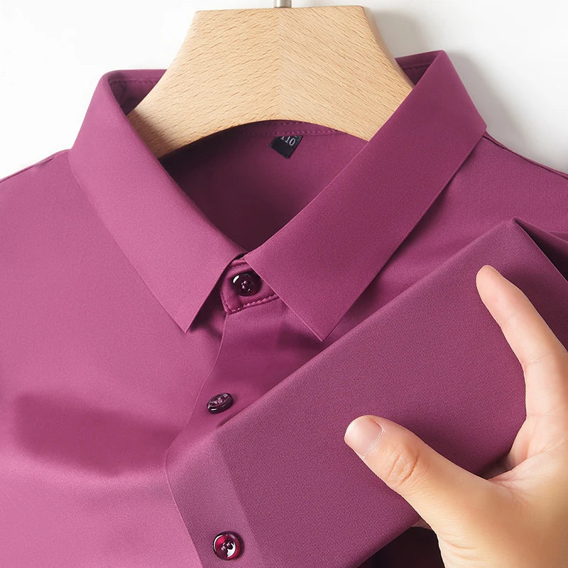 Men's Ultra Stretch Short Sleeve Shirt Business Casual  Breathable Stretchable Abrasion-Resistant Solid Color Short Sleeve Shirt