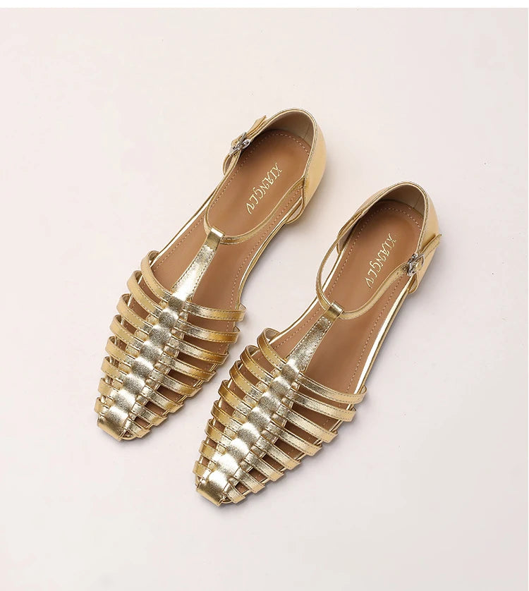 ZAROY Summer Cross Strap Flat Sandals Women Round Toe Ankle Buckle Hollow Casual Roman Sandalia Zapatos De Mujer сандали