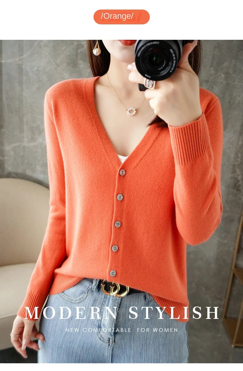 2024 New V-Neck Temperament Small Fragrant Wind Women Loose Sweater Sweater All Sweater Coat Special Offer Cardigan ZHI D035