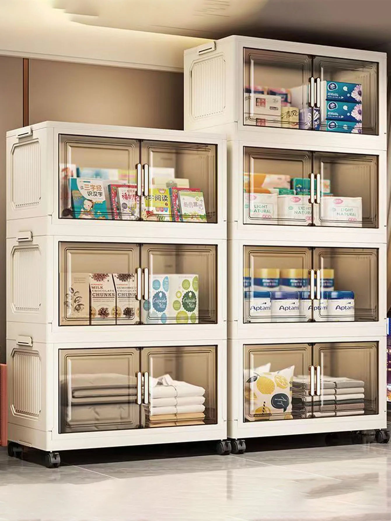 Storage Cabinet Folding Storage Box Home Living Room Toy Cabinet Storage Rack Snack Cabinet Installation-Free Kitchen Storage Cabinet Folding Storage Cabinet Organizer