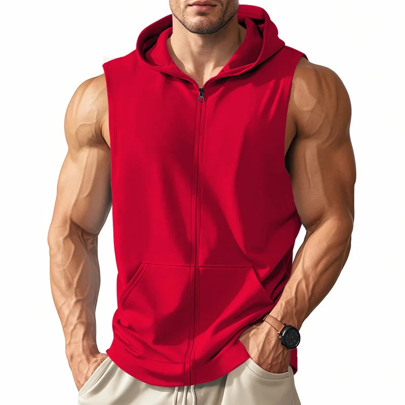 Summer Men's Hooded Zipper Tank Tops Casual Fitness Sports Vest Fashion Zipper Sleeveless Cardigan Tees Tops Male running Vest