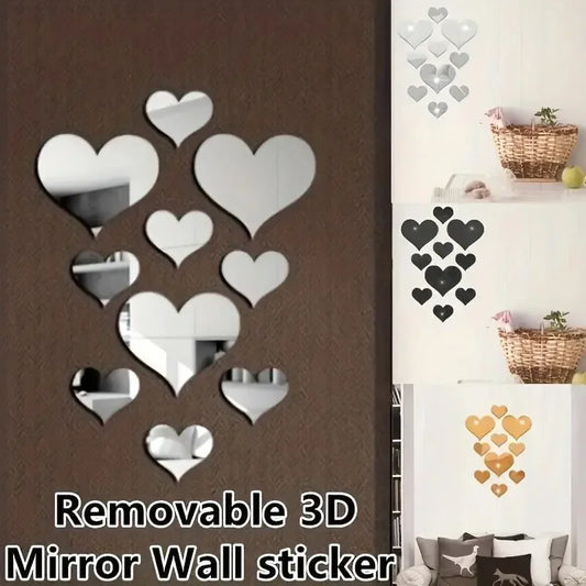 3D Love Hearts Mirror Wall Sticker Decal Removable Wall Art 1 Set