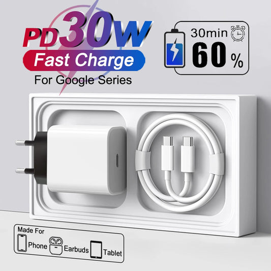 For Google Original 30W Charger For Google Pixel 10 8 7 6 9 Pro XL 9A Type C Charger Fast Charging USB C Cable Phone Accessories