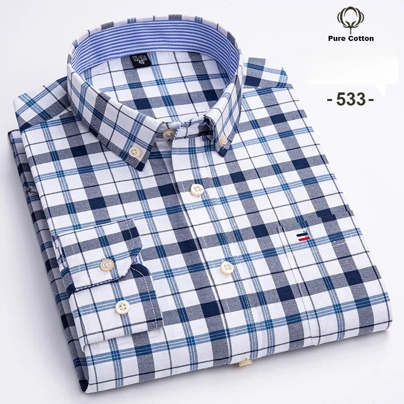 Fashion over size 7XL long-sleeve shirts for men 100%cotton Oxford slim fit plain shirt soft casual elegants designer clothes