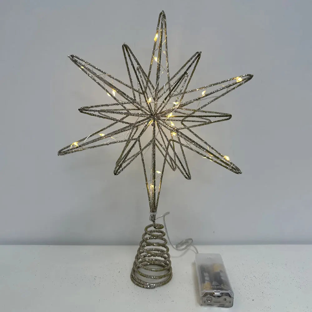 LED Star Christmas Tree Topper – Glitter Xmas Tree Decoration with String Lights for Parties