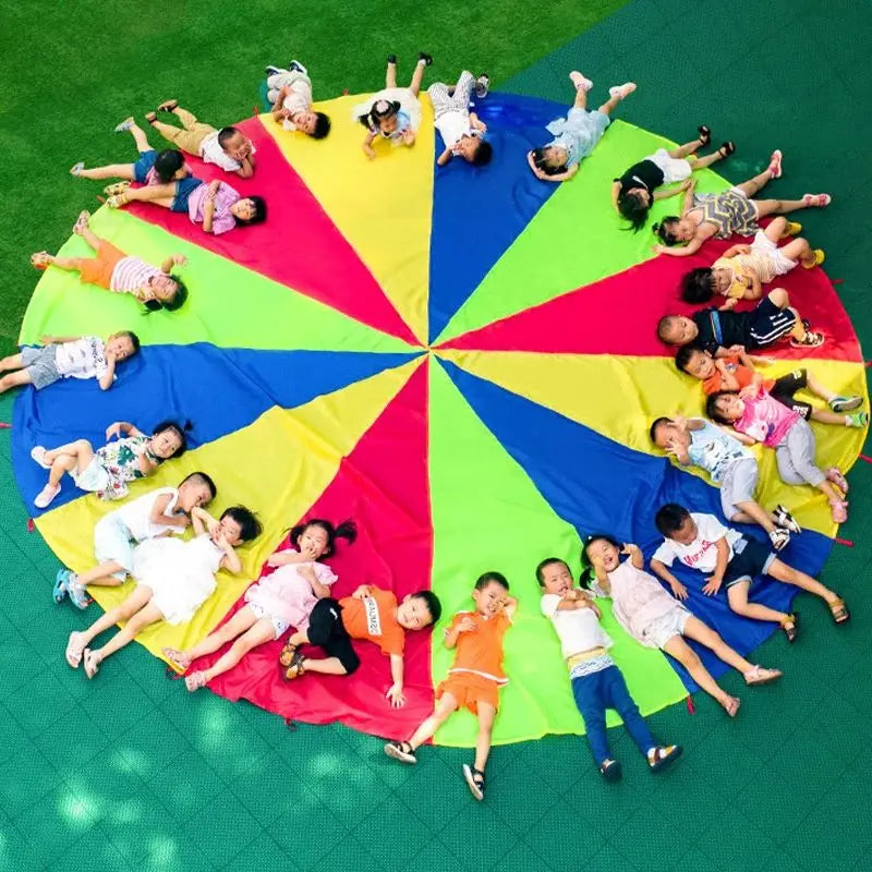 2M Diameter Children's Outdoor Team Game Prop Rainbow Parachute Toy Jumping Bag Bouncing Floor Mat School Multiplayer Game