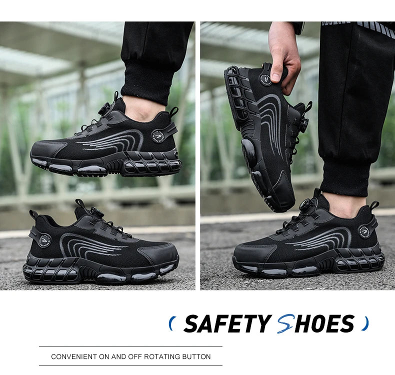 Rotating Button Safety Shoes Men For Work Sneakers Shoes Anti smash Puncture-Proof Protective Men Shoes Steel Toe Work Boots