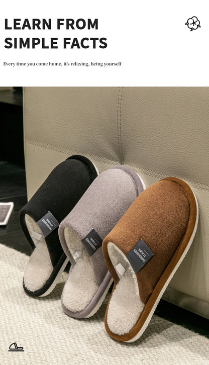 Men's Warm Plush Lined Indoor Slippers with Flat Heel