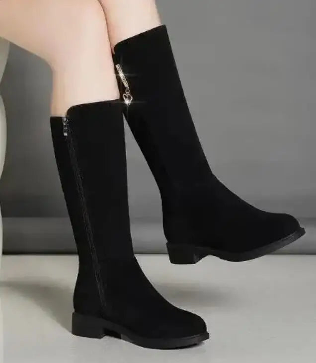 2025 New Women Warm Plush Snow Boots Casual Flat All-match Cotton Fashion Side Zipper Winter Shoes Thigh High Boot Botas Mujer