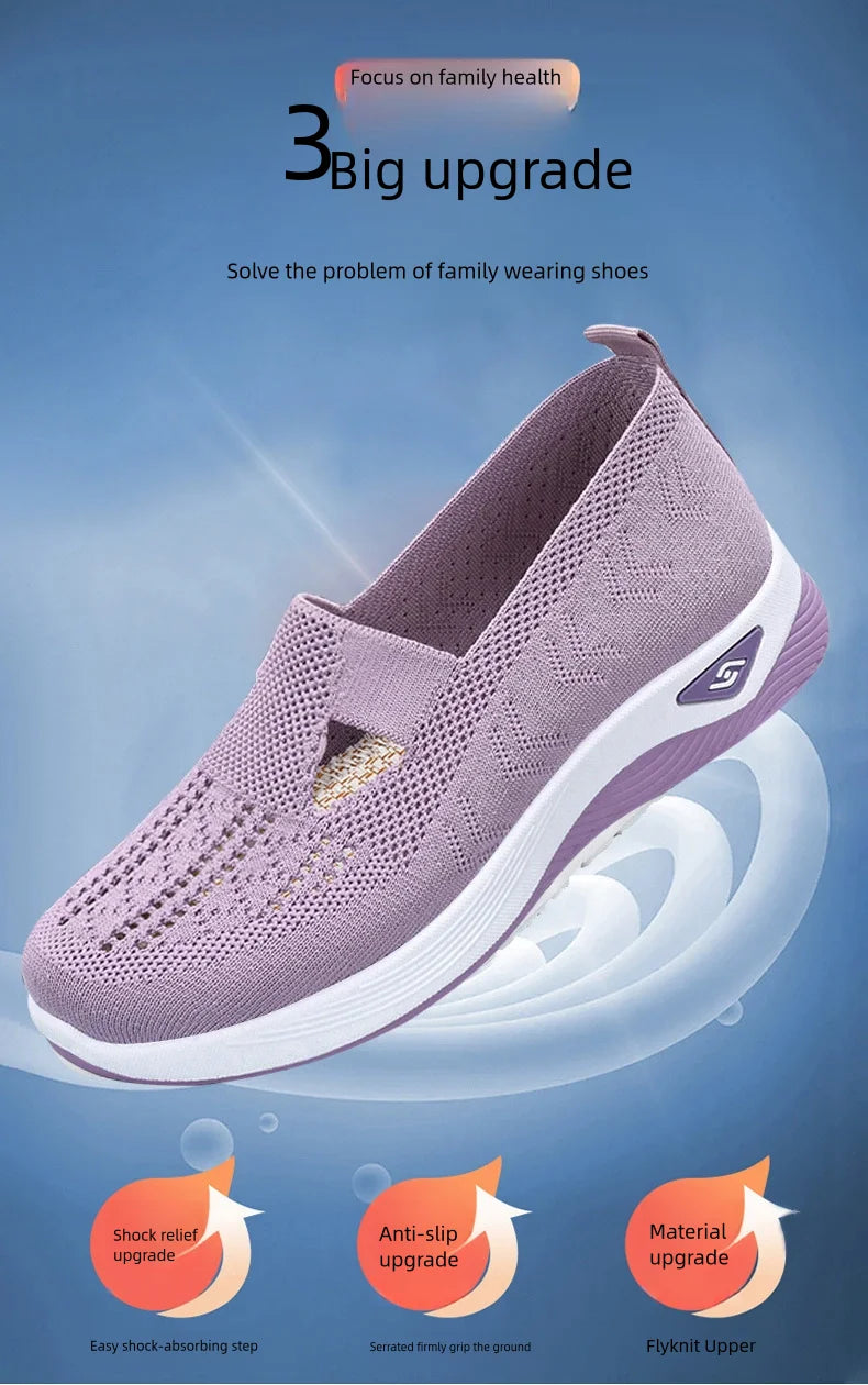 Women's shoes Solid Color Breathable Sneakers, casual sneaker women's summer sneakers, Low-top Knitted Casual Shoes Mom Shoes