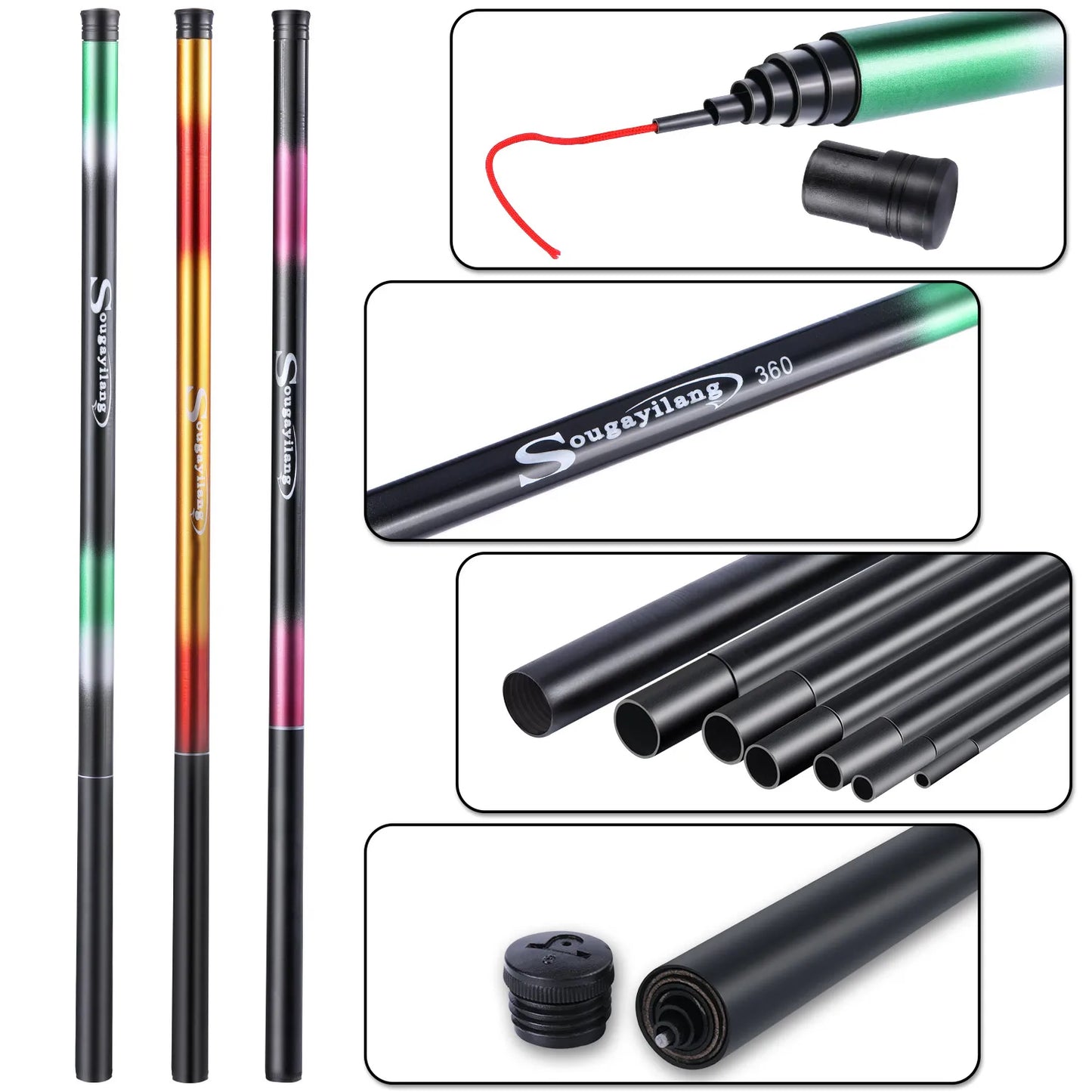 Sougayilang Carp Fishing Rod 2.7/3.6/4.5/5.4M Portable Ultra Light Telescopic Fishing Pole Max Drag 5Kg Fishing Tools