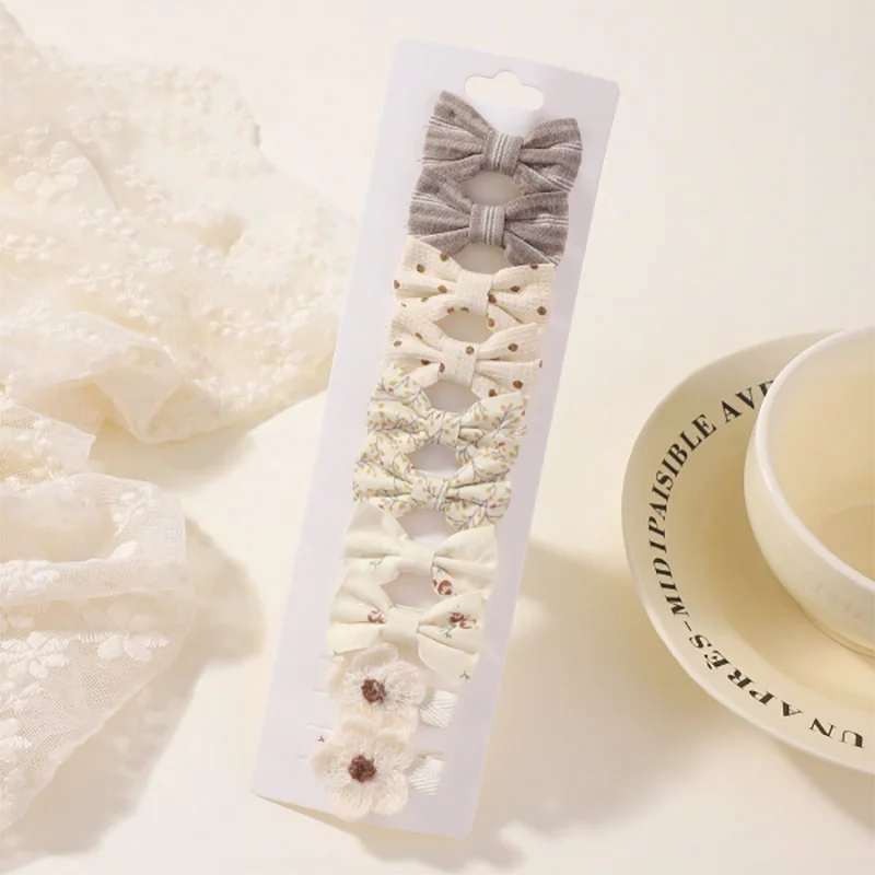 RAINBOW BOWS 10Pcs/set Handmade Fabric Printed Barrette Boutique Mini Bangs Bow Hair Clip Ins Daisy Hairgripes 2025 Spring Style