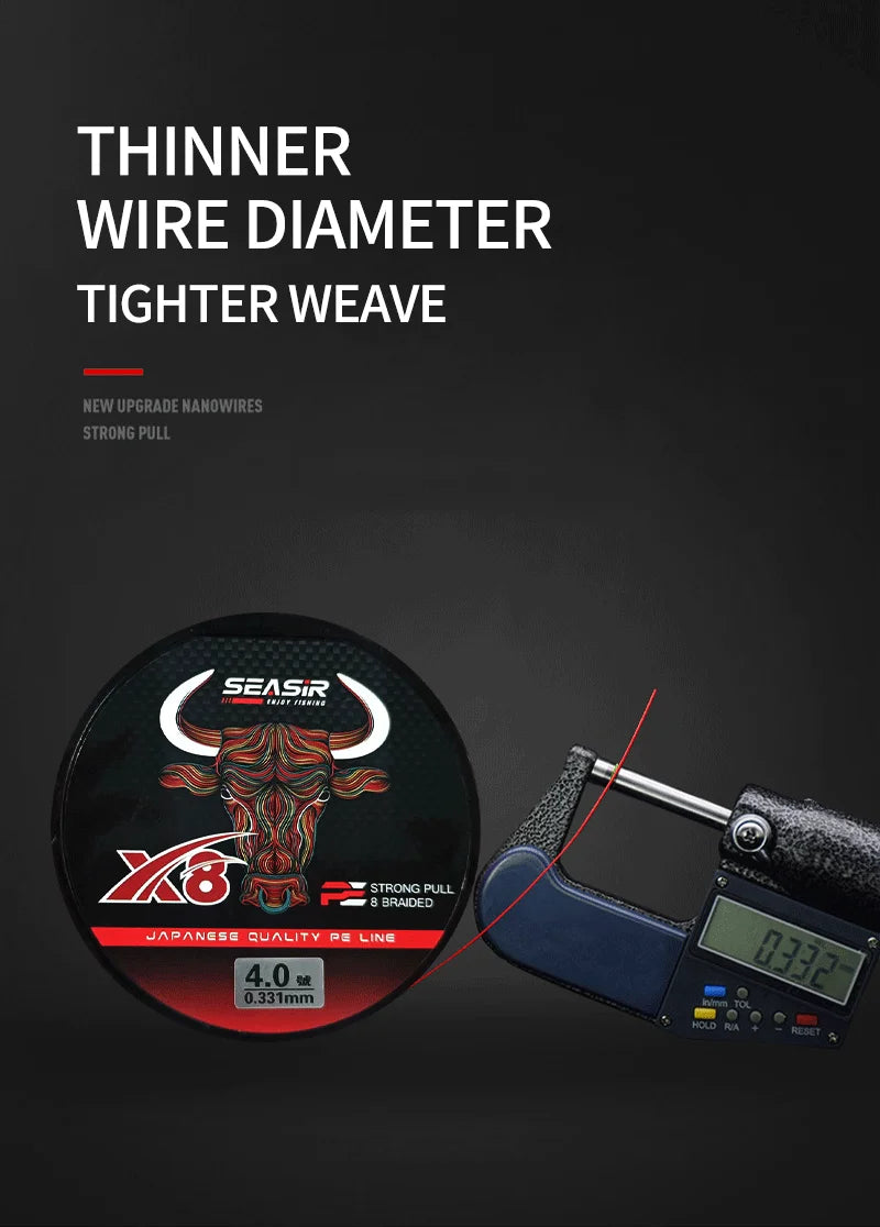 Seasir RedBull 8 Braided Pe Fishing Line 150M 0.8-5.0 12-50LB Japan Quality Multifilament High Stength Strands Main Line