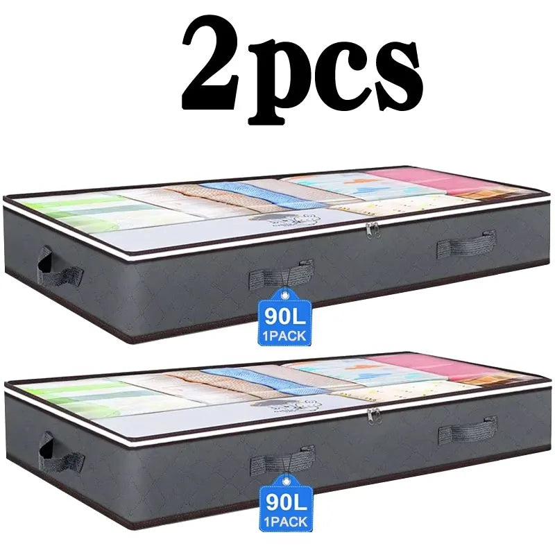 Non-woven Underbed Quilt Storage Bag Organizer Wardrobe Clothes Dust Moisture-proof Finishing Bag Foldable Storage Box 100x50x15