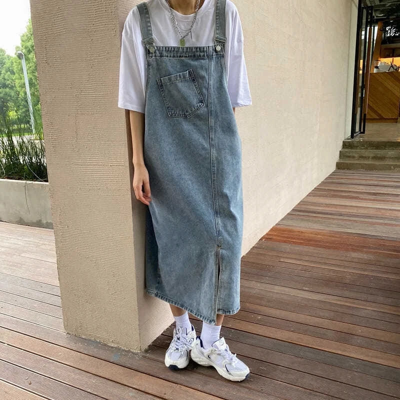 Spring Summer Denim Overall Dress Women Sleeveless Jeans Dresses Fashion Female Solid Slip Casual Loose Spaghetti Strap Dresses