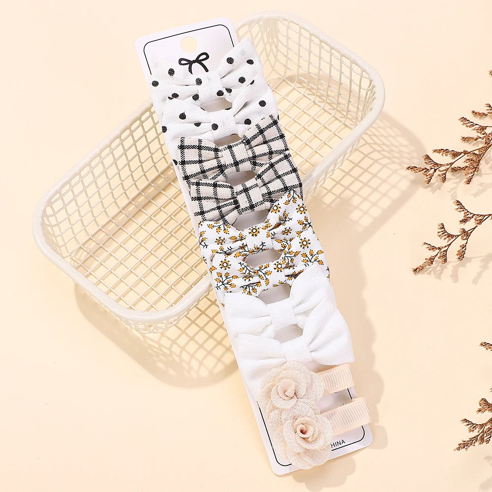 RAINBOW BOWS 10Pcs/set Handmade Fabric Printed Barrette Boutique Mini Bangs Bow Hair Clip Ins Daisy Hairgripes 2025 Spring Style