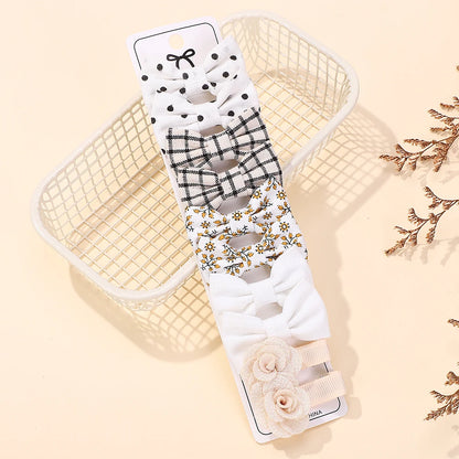 Fabric Bow Barrette Hair Clips Set 10 Pcs Polyester Alloy Geometric Pattern