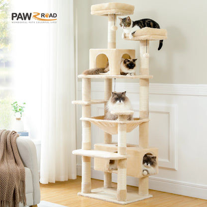 Cat Tree Tower With Five Levels, Wood Frame, Plush Fabric, Sisal