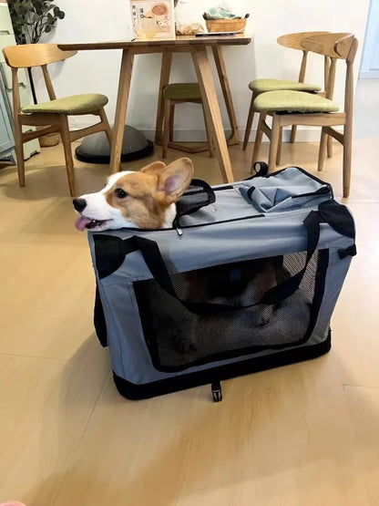 Nylon Car Travel Pet Carrier Folding Cage For Medium And Large Dogs