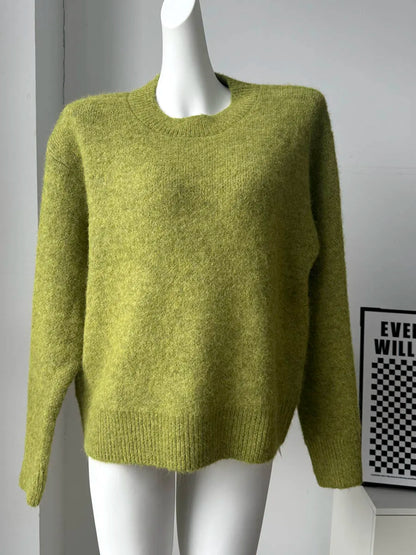 Womens O-Neck Knit Sweater Oversized Pullover Acrylic