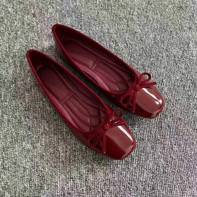 2025Spring and Autumn New Bowknot Shallow Soft-soled Women’s Loafers, French-style Versatile Square-toe Flats, Flat Ballet Shoes