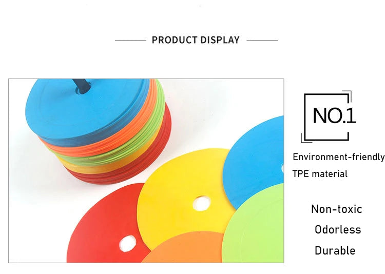 Flat Soccer Cones Marker Discs, 150mm Diameter, TPE Elastomer, Multicolor
