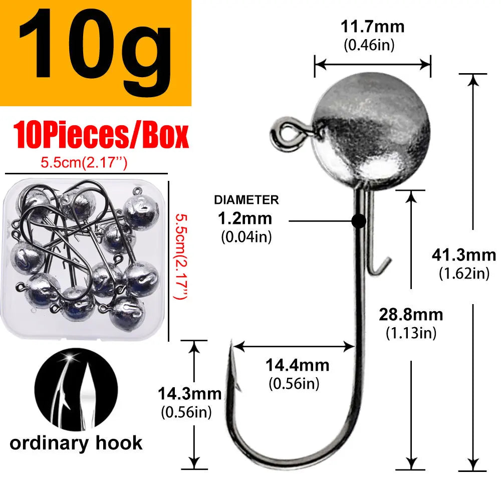 MrLurion Package Box 2g 3g 5g 7g 10g 12g 16g 20g jig head hook for fishing tackle ,crank carbon lure hook for worm soft