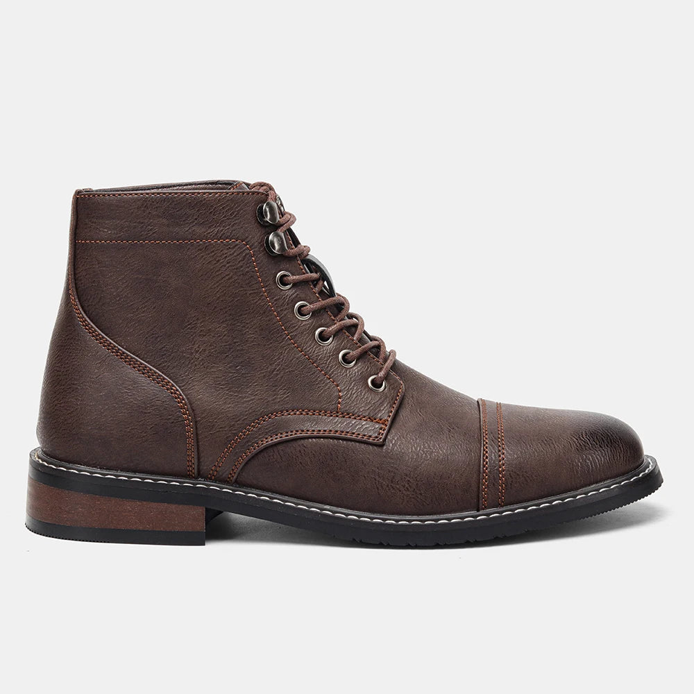 Leather Men's Ankle Boots, Lace-Up, Med Heel, Basic Boots
