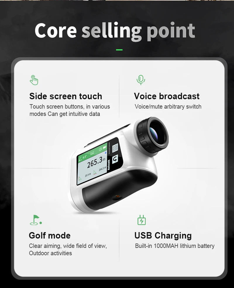 Nohawk Multifunctional Golf Laser Rangefinder Telescope with Flag-Lock Slope Distance Meter for Hunting Construction Monocular