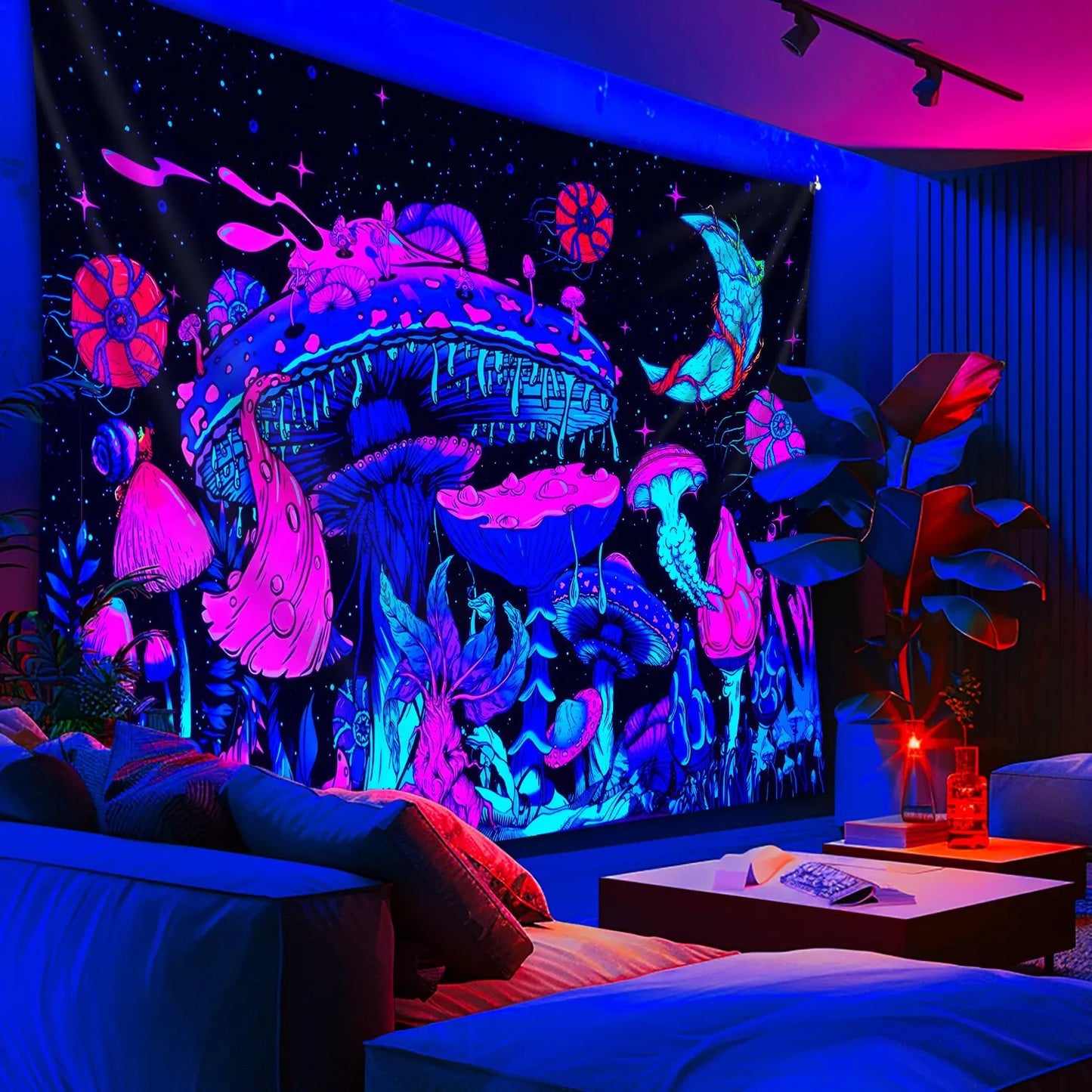 Glow-in-the-Dark Mushroom Wall Tapestry – Home & Room Decor