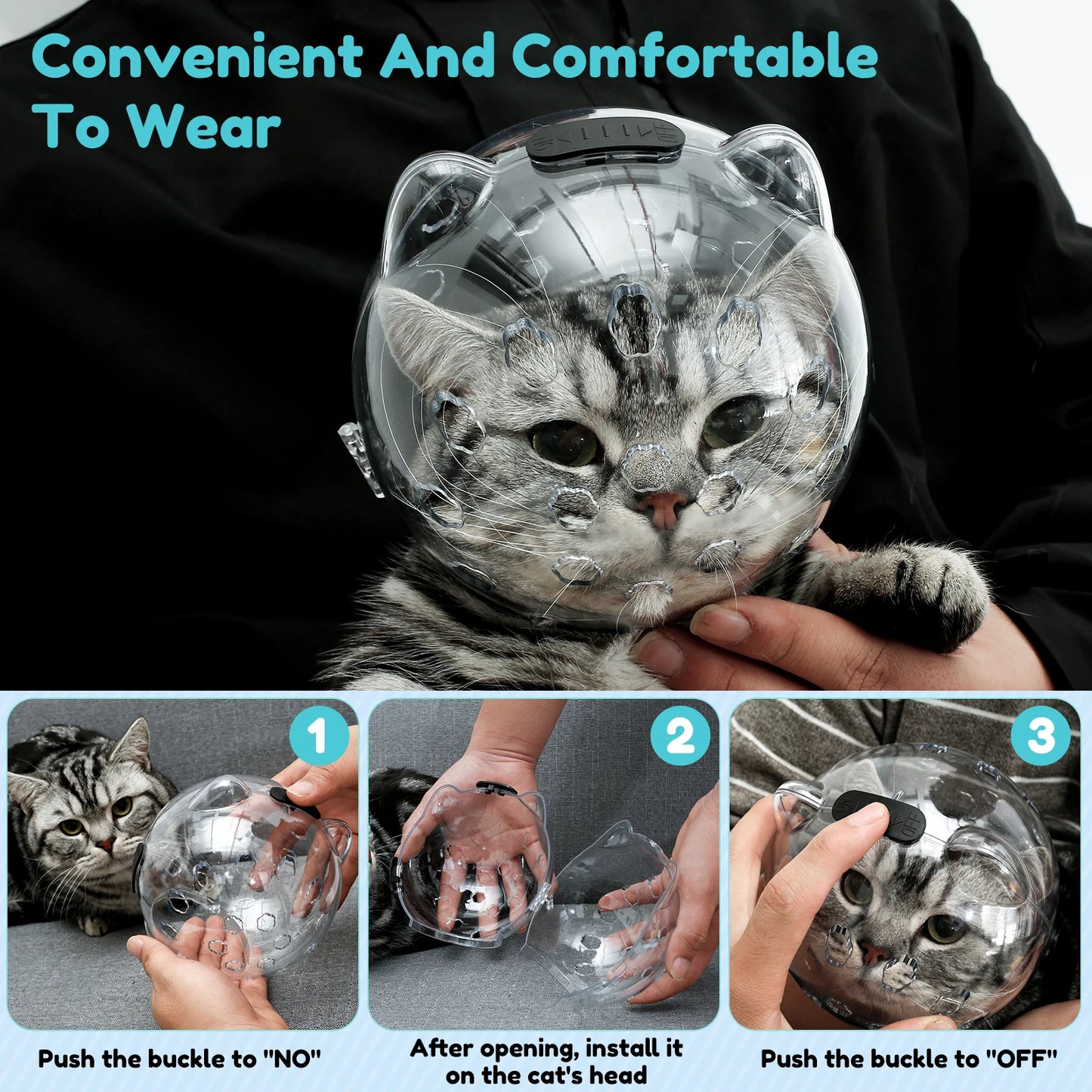 1/2Pcs Cat Muzzle Pet Grooming Cover Accessory Anti-bite Anti-Licking Cat Space Hood Breathable Helmet with 4 Silicone Paw Shoes
